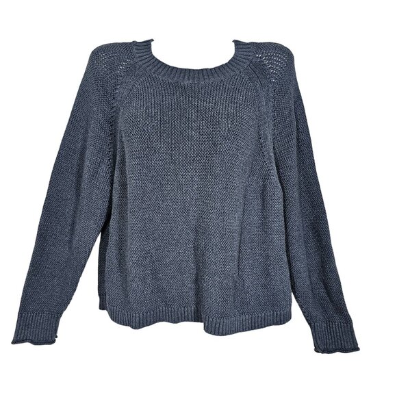 Wrap London Crewneck Pullover Sweater Women's Open Knit Boxy Blue Cotton 6/Small - Picture 1 of 9